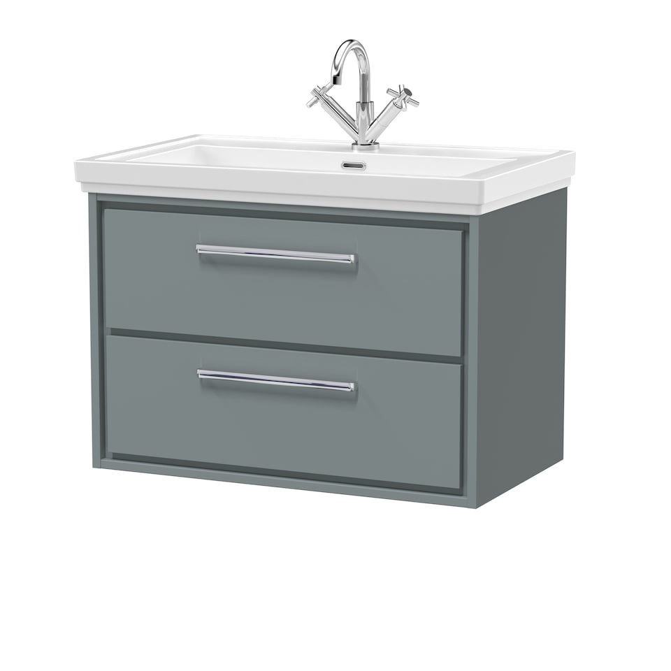 image 1 of Balterley Modern Wall Hung 2-Drawer Bathroom Vanity Unit with Fireclay Basin | Grey | Monument Grey | 606 x 830 x 471mm