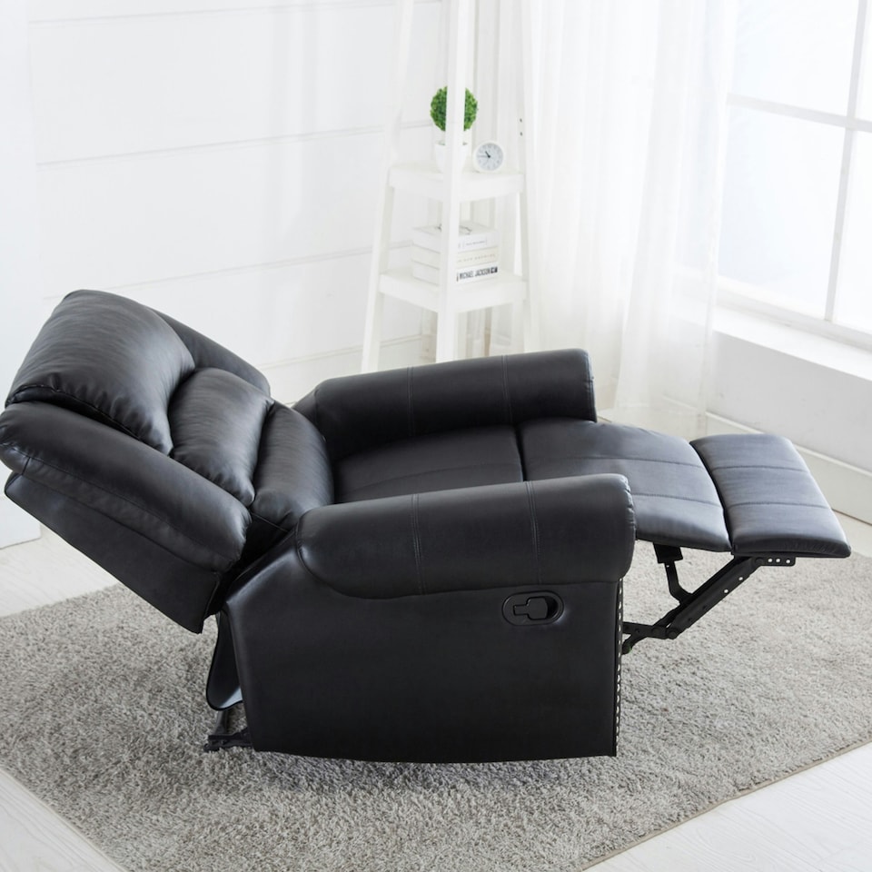 image 1 of Denver Bonded Leather Manual Recliner Stud Sofa Home Lounge Chair (Black)