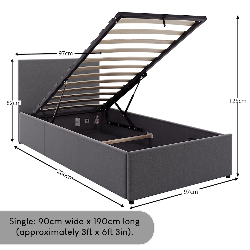 image 1 of Vida Designs Veronica Single Lift Up Linen Ottoman Storage Bed Frame, Dark Grey