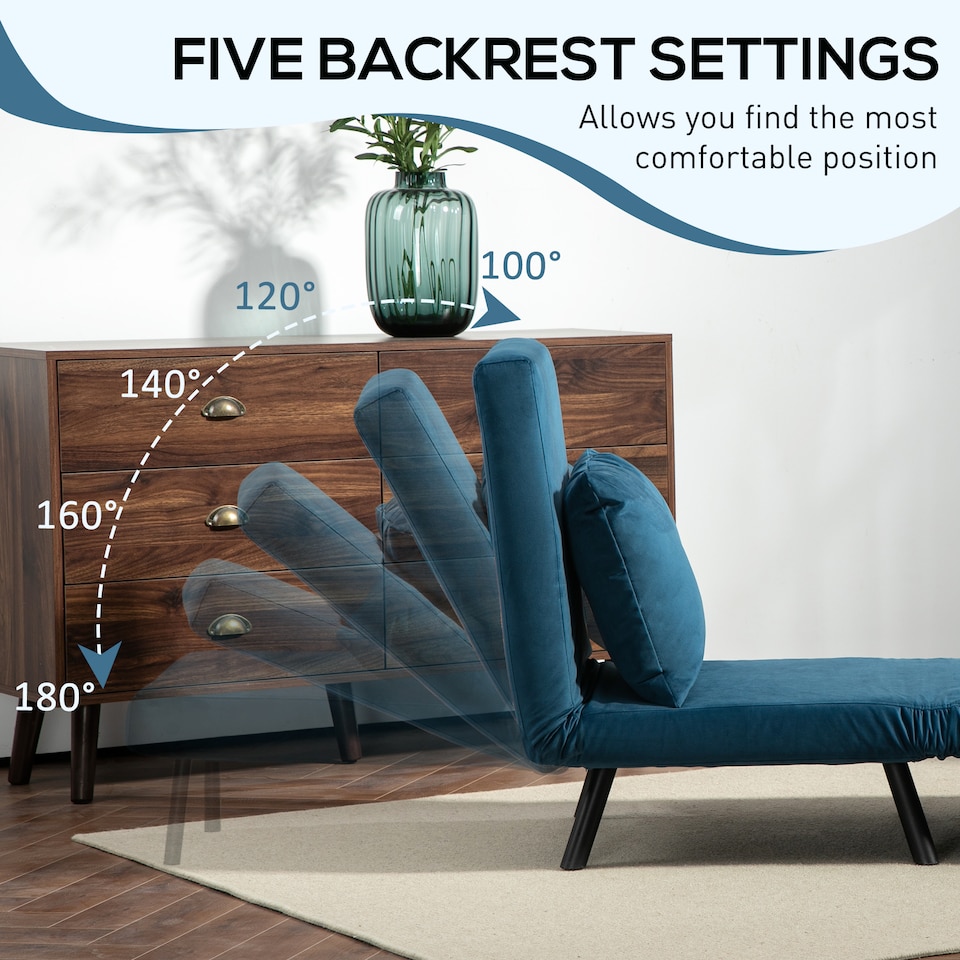 image 1 of HOMCOM Click Clack Single Chair Bed Settee for Living Room, Guest Room, Blue