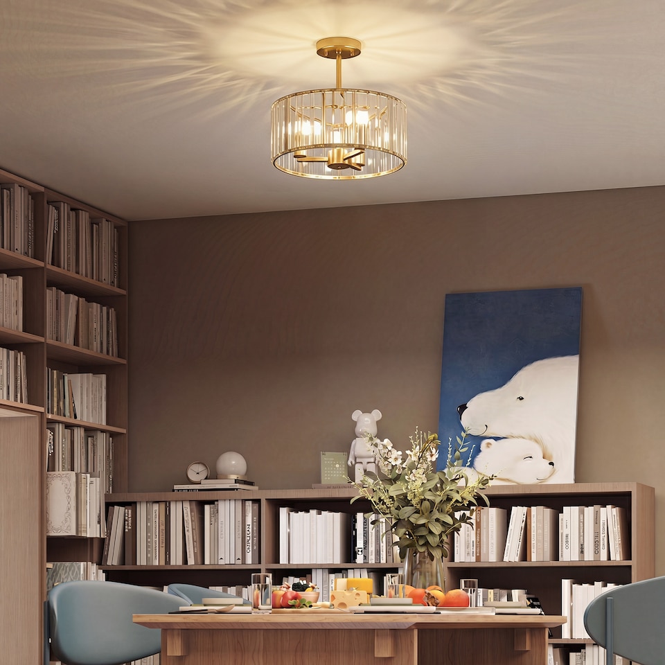 image 1 of HOMCOM Semi Flush Mount Modern Crystal Chandelier Ceiling Light