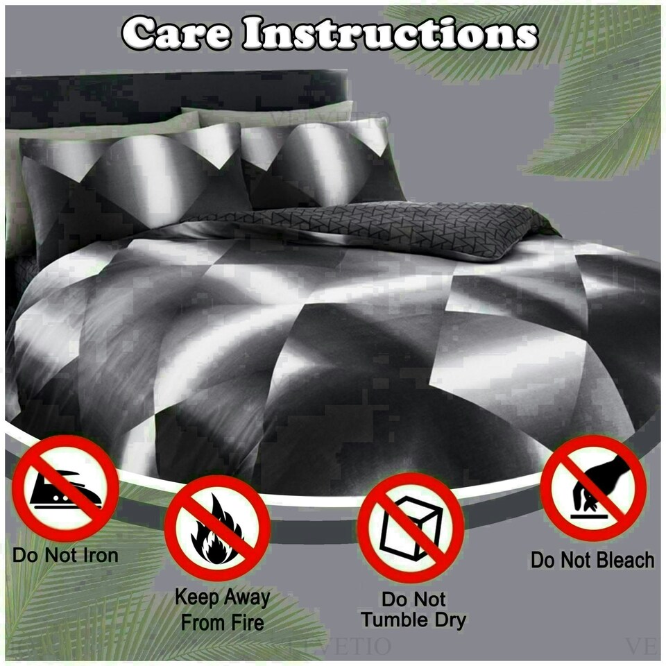 image 1 of 3D Triangle Printed Duvet Cover Set Reversible Polycotton Beddings Black | King