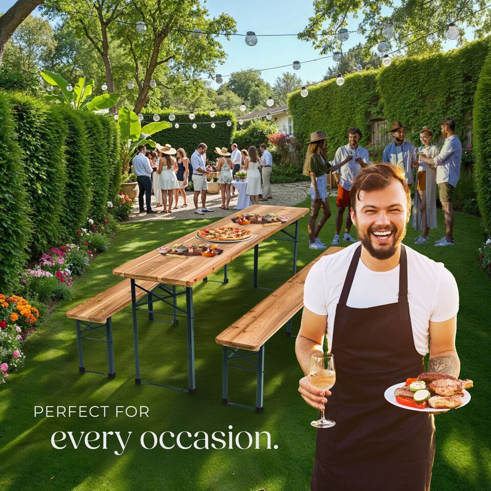 image 1 of Dining Table and Bench Set Ralf - 2 benches, foldable, durable, stable