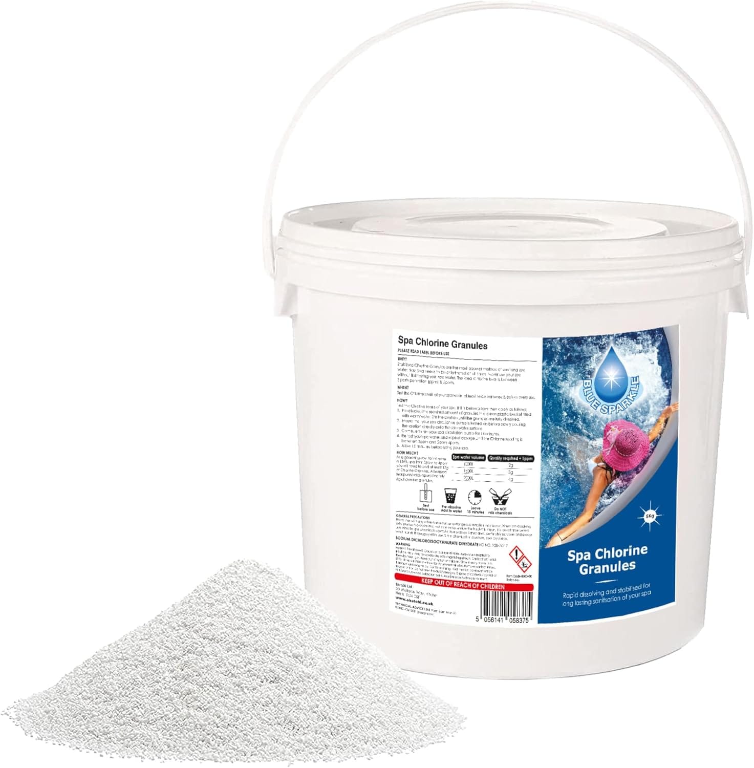 5 Kg Chlorine Granules Blue Sparkle Water Treatment for Rapid Disinfecting and Cleaning of Hot Tub Spa and Swimming Pool