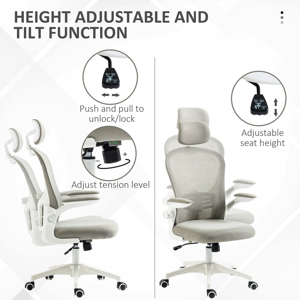 image 1 of Vinsetto Mesh Office Chair with Headrest, 4D Lumbar Support, Flip-up Arm