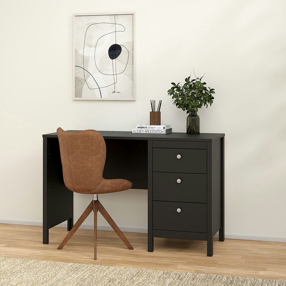 image 1 of Madrid Desk 3 Drawers Matt Black