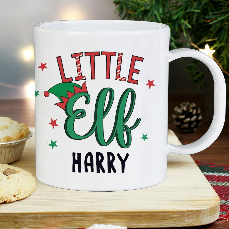 image 1 of Personalised Little Elf Plastic Mug White