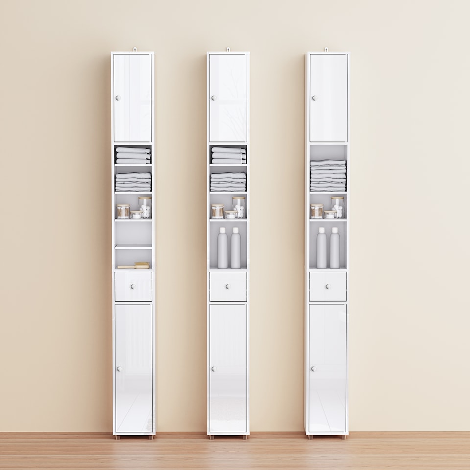 image 1 of SoBuy Tall Bathroom Storage Cabinet with 6 Adjustable Shelves, Gloss White, 7.9x7.9x70.9 inches, 13.5 kg - BZR167-GW