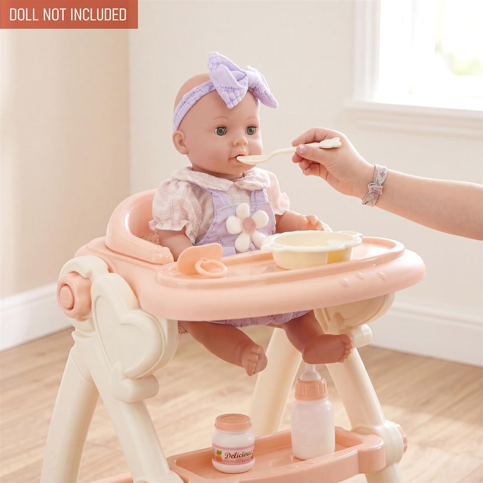 image 1 of BiBi Doll Baby Doll High Chair Feeding Set Nursery Toy Peach Cream Role Play Accessories