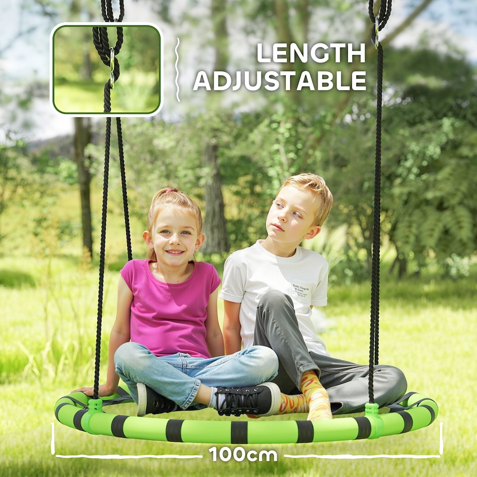 image 1 of AIYAPLAY Kid Nest Swing Seat, 100cm Diameter Round Saucer Swing Set, Black
