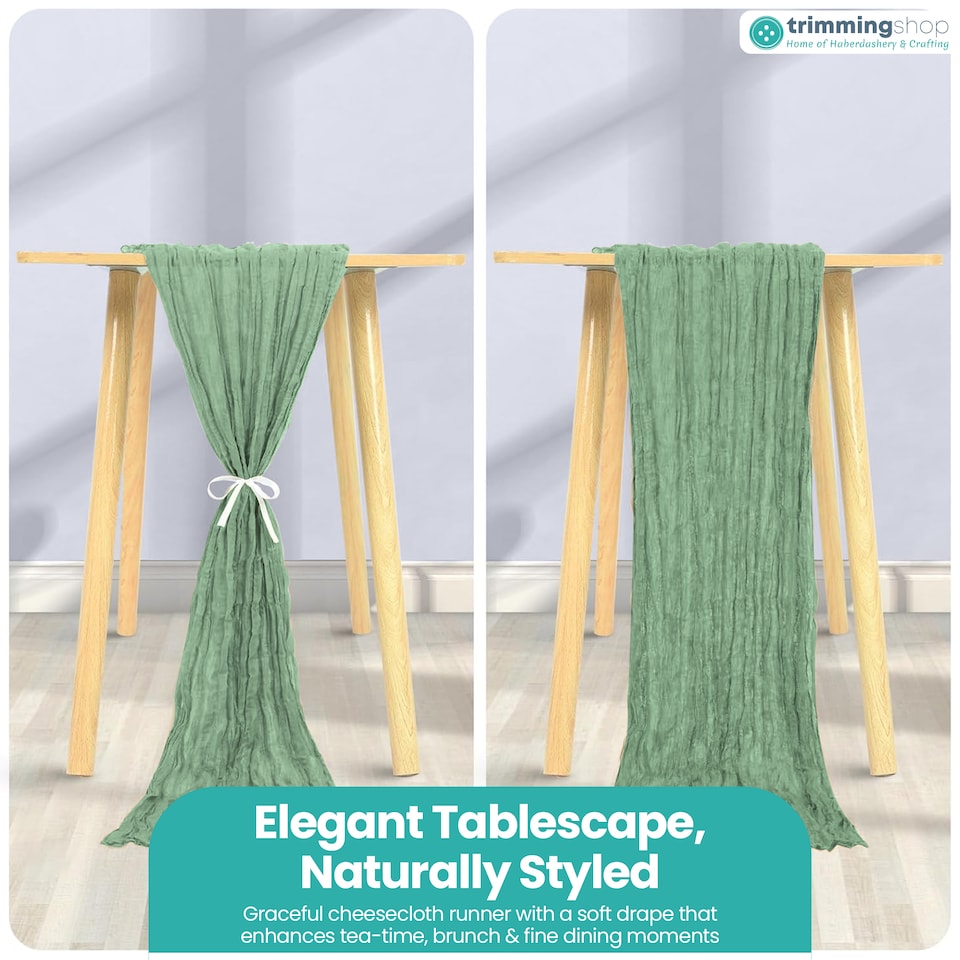 image 1 of Sage Green Cheesecloth Table Runner, Rustic Sheer Table Decor - 90x300cm
