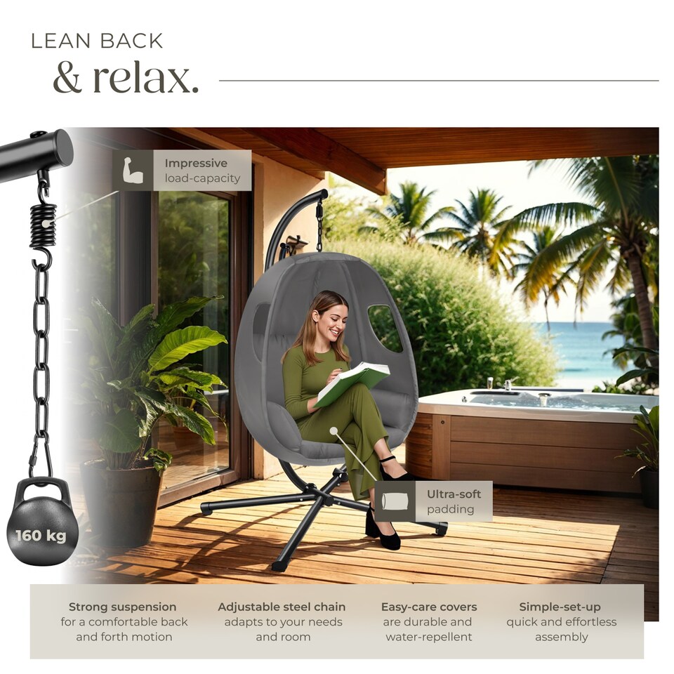 image 1 of Hanging Egg Chair Anika - with frame and extra thick seat cushion | Grey | anthracite | One Size | 1