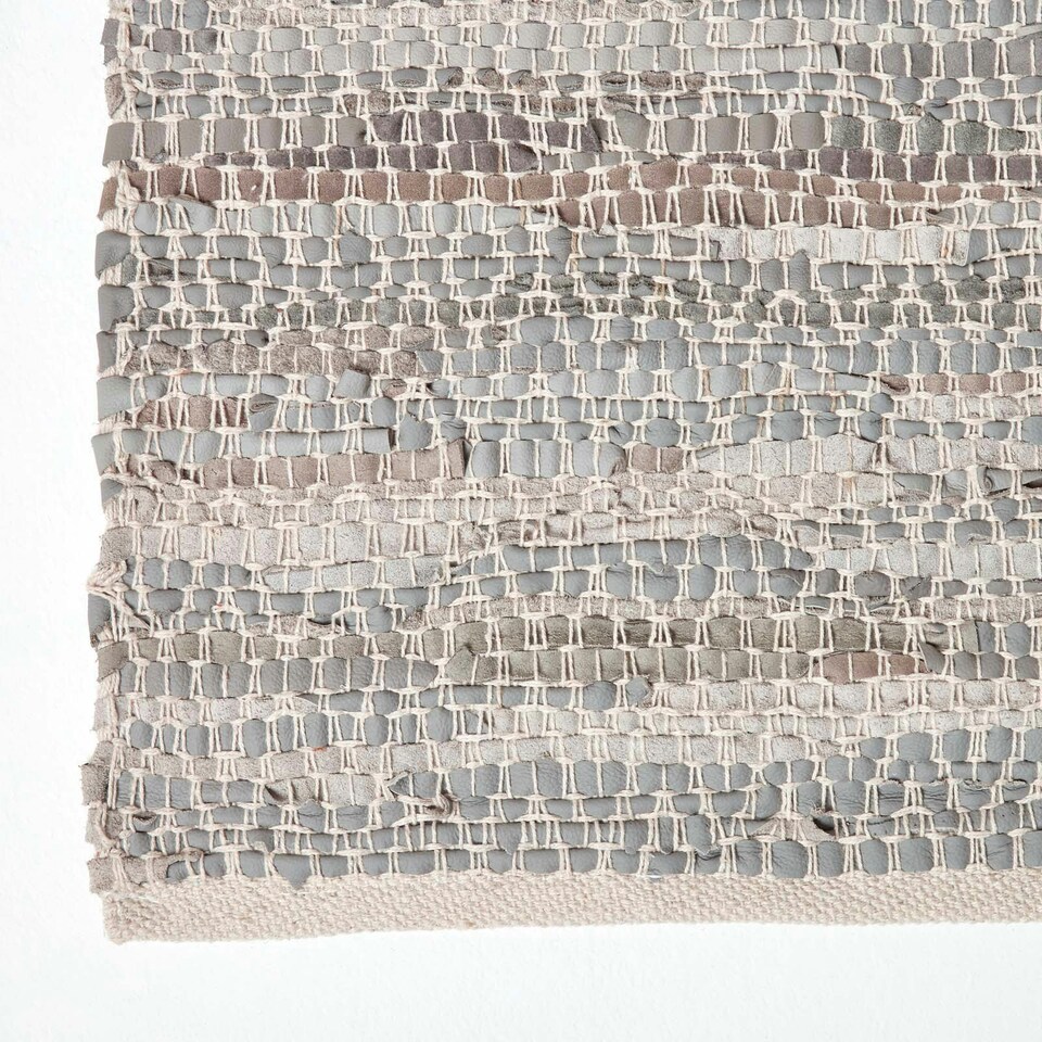 image 1 of Homescapes Grey Real Leather Handwoven Diamond Pattern Hall Runner - 66 x 200 cm Grey | 66 x 200 cm