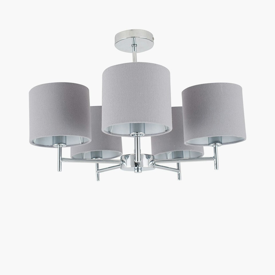 image 1 of Metal and Linen 5 Arm Light Pendant