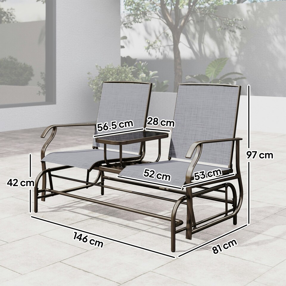 image 1 of Outsunny 2 Seater Rocker Double Rocking Chair Lounger Outdoor Garden Furniture