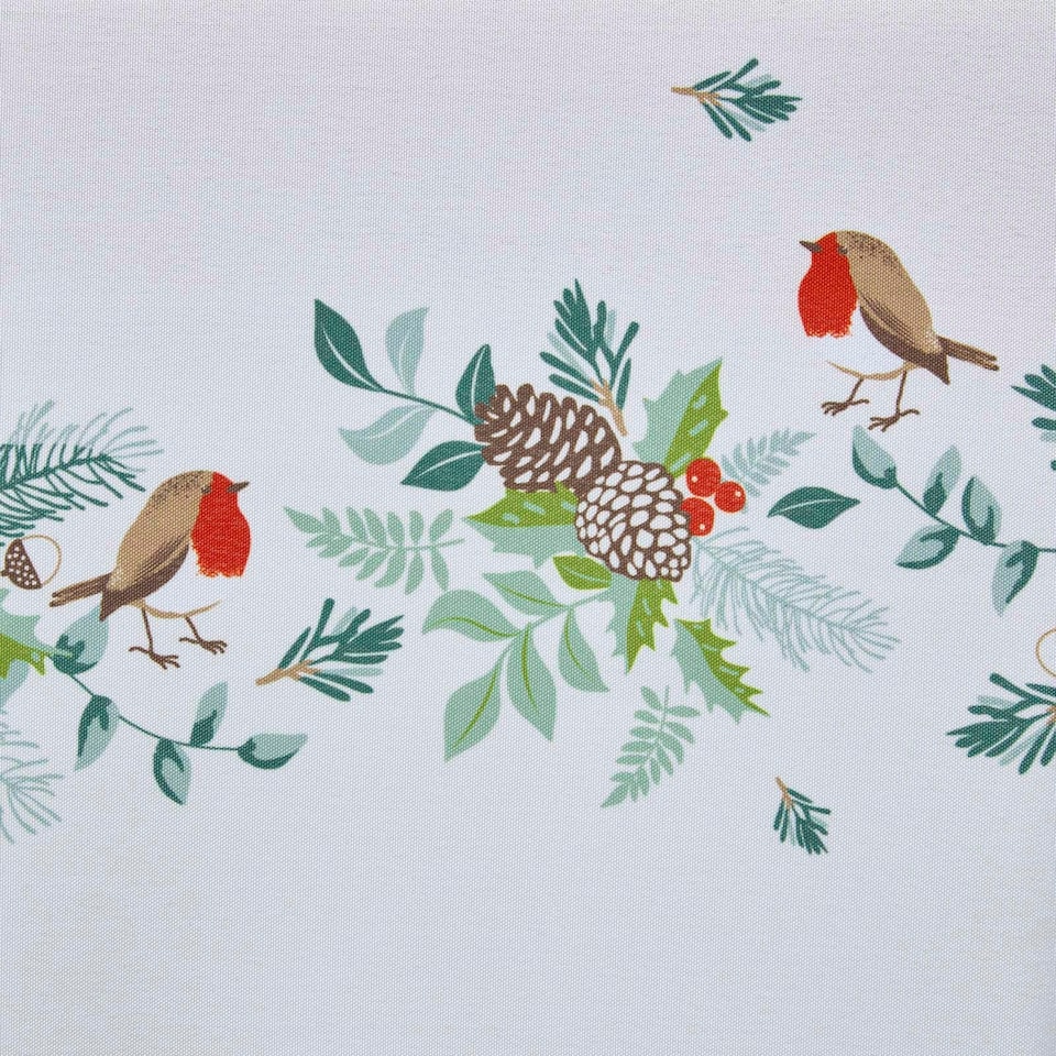 image 1 of Homescapes Robin Christmas Tablecloth - 132 x 178 cm | White | 132 x 178 cm