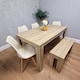 image 1 of Oak Effect Dining Table Set With 4 Cream Plastic Chairs And Bench Dining Room Furniture