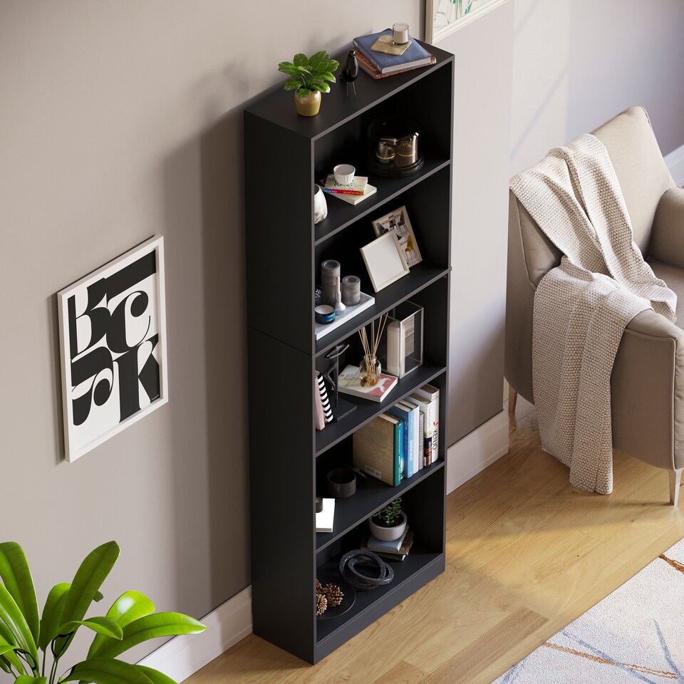 image 1 of Vida Designs Cambridge 5 Tier Extra Large Bookcase Display Storage, Black