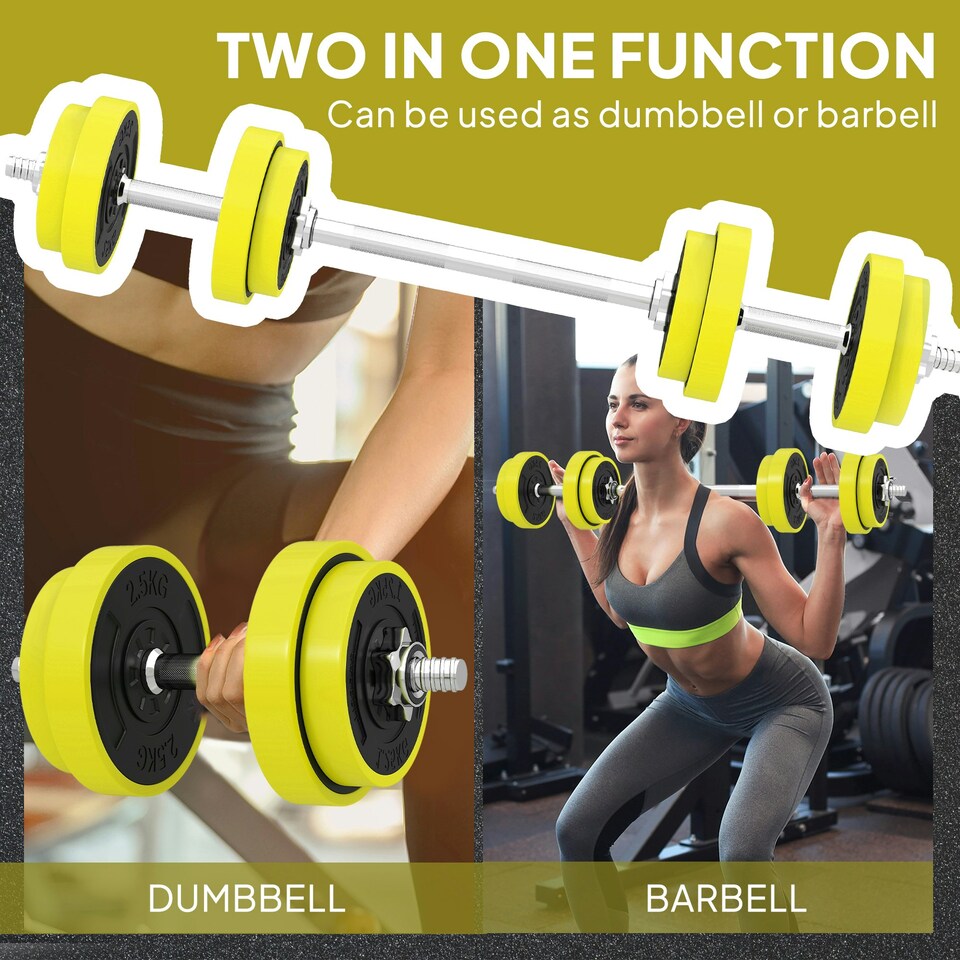 image 1 of HOMCOM Adjustable 20KGS Barbell & Dumbbell Set for Home Gym, Yellow Standard