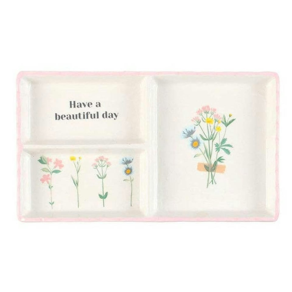 Something Different Have a Beautiful Day Floral Trinket Tray - White - One Size