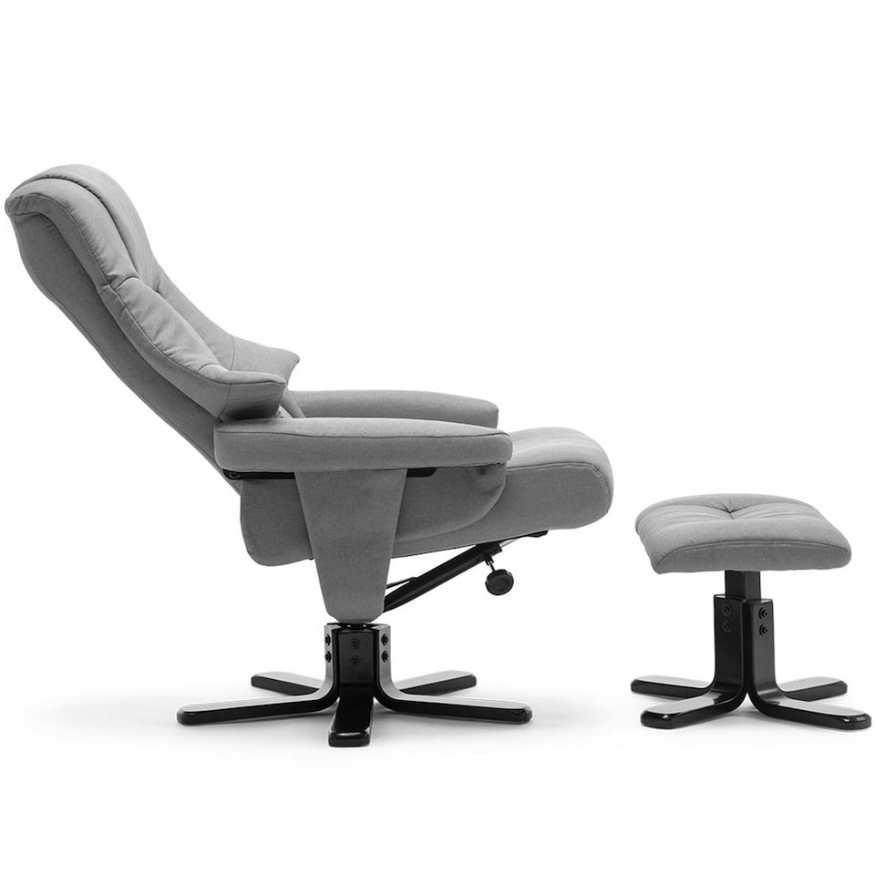 image 1 of Sorento Swivel Recliner Linen Fabric Chair w Footstool Armchair Grey (Grey)