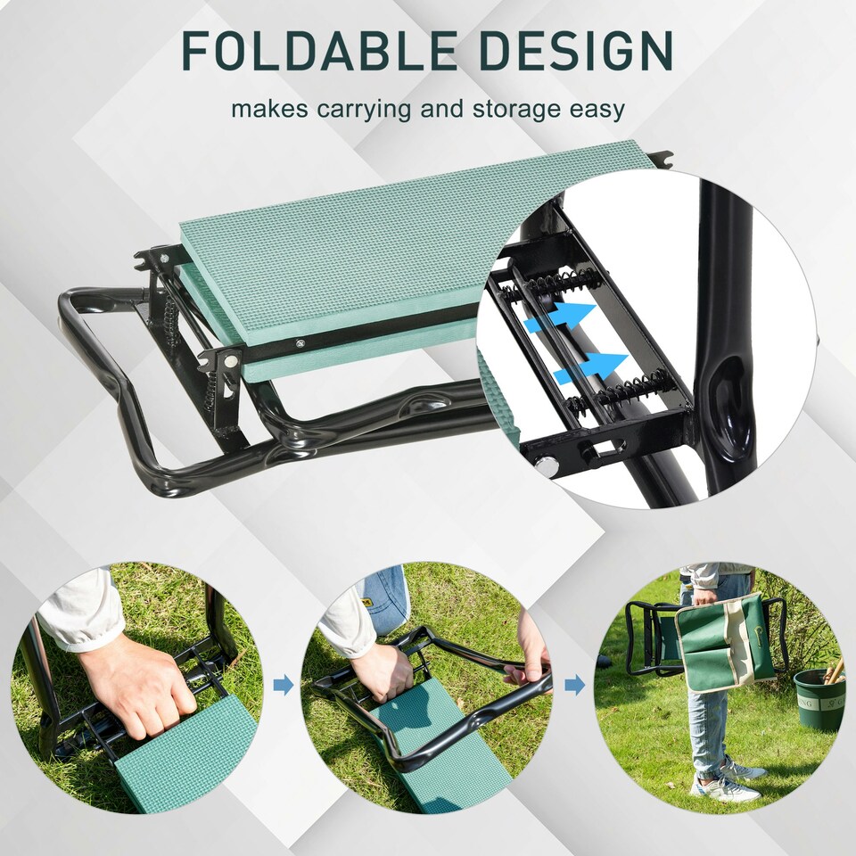 image 1 of Outsunny Garden Kneeler Foldable Seat Bench EVA Foam Pad with Tool Bag Pouch