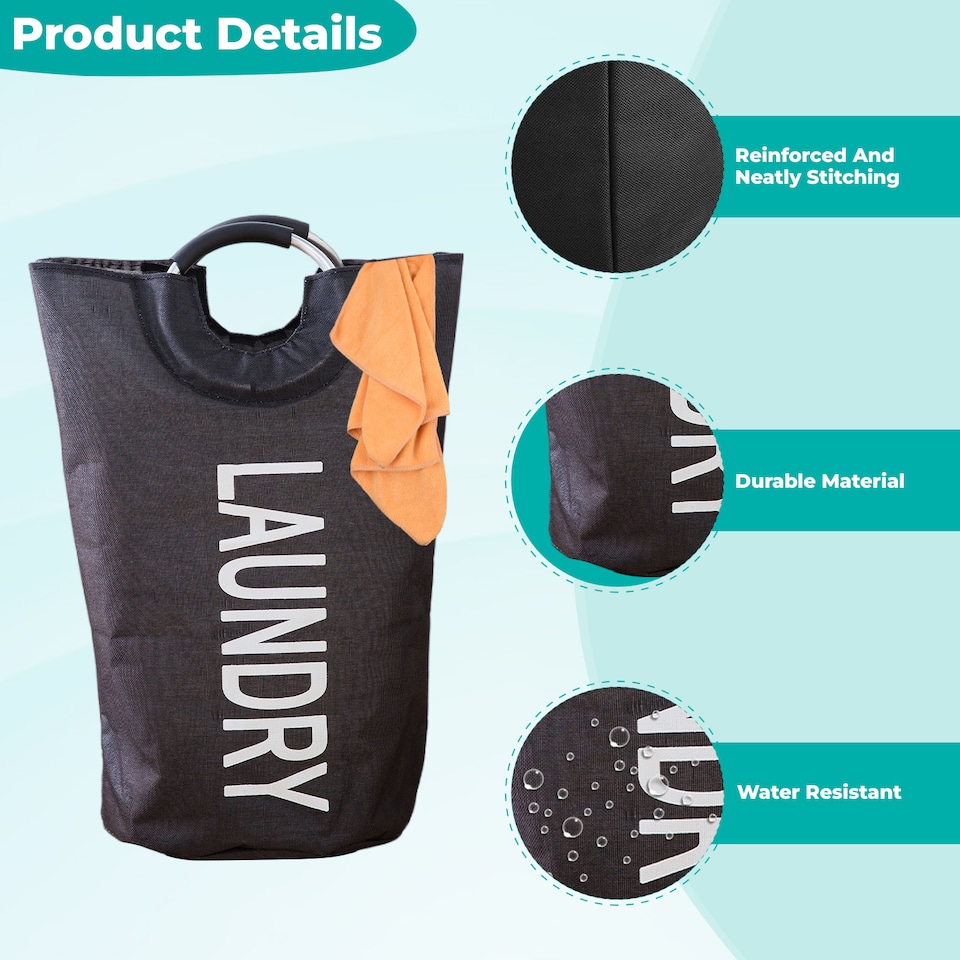 image 1 of 40L Collapsible Laundry Basket, Laundry Hamper with Padded Handles