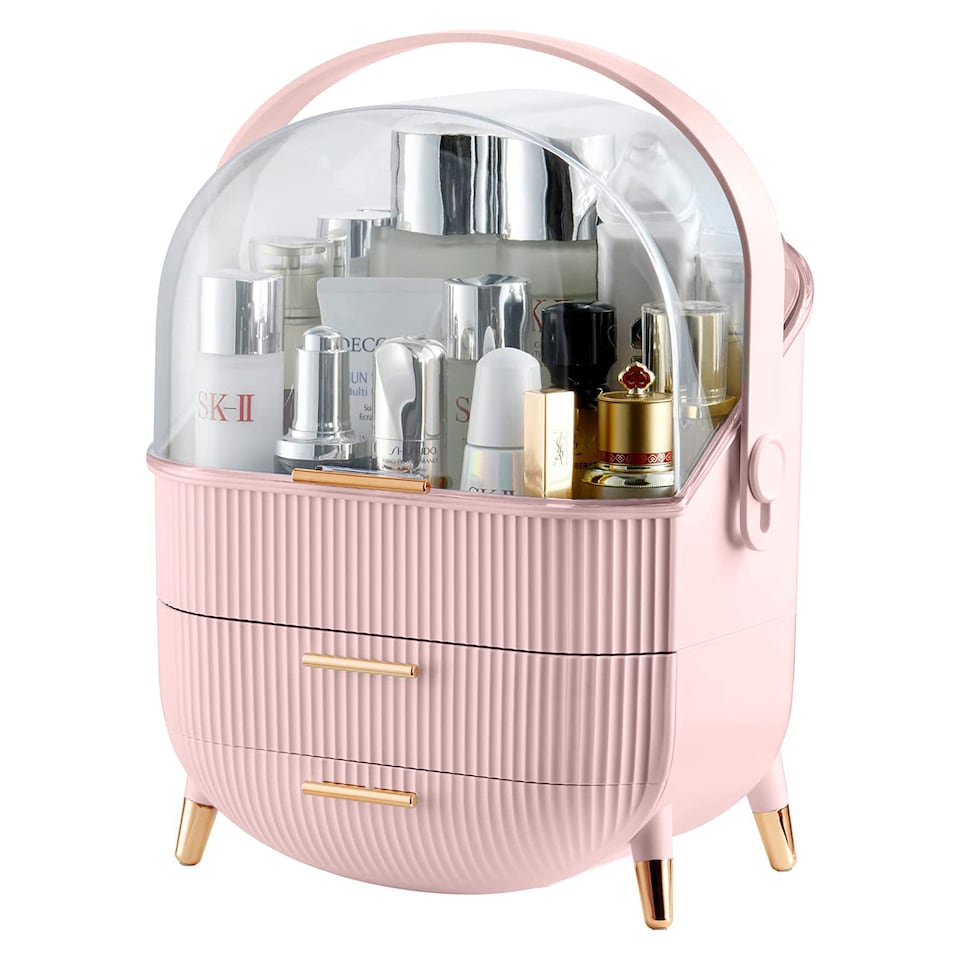 image 1 of Neo Pink Three Layer Cosmetic Makeup Vanity Beauty Storage Organiser Skincare Display Box Case Holder | Pink