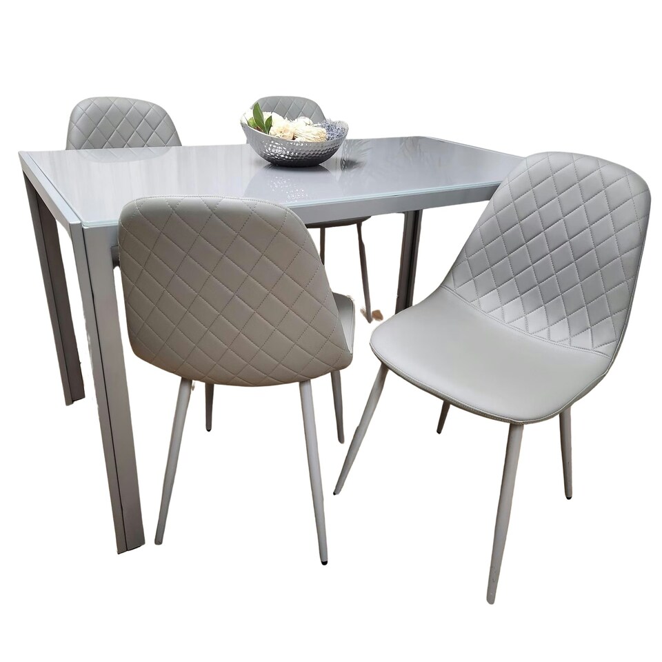 image 1 of Glass Dining table and 4 grey leather chairs Grey Glass Table And 4 Chairs kitchen dining room furniture Grey