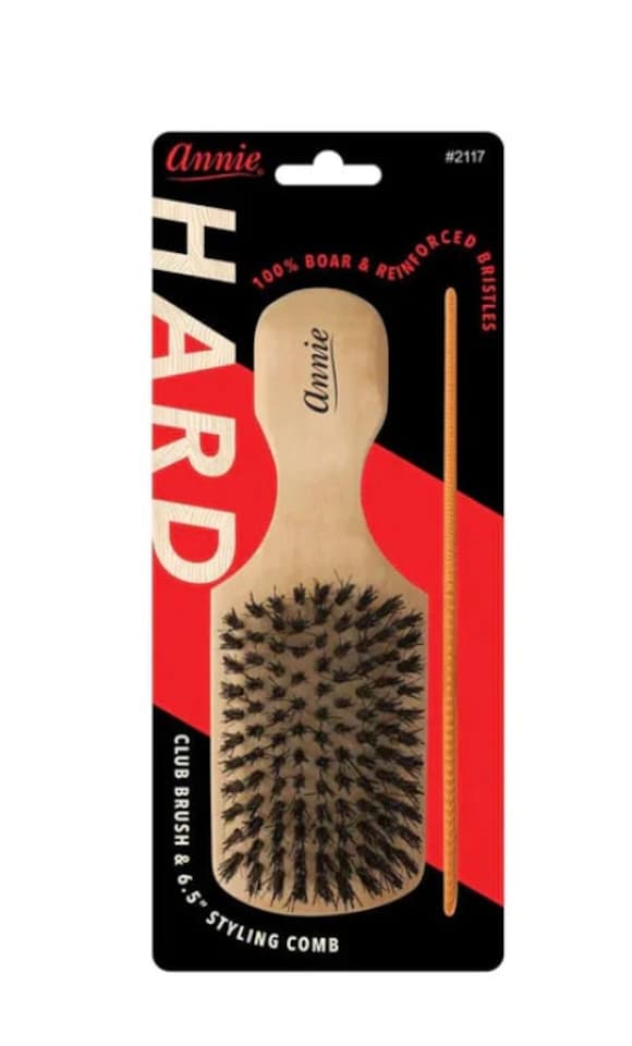 image 1 of Annie Hard Wood Club Boar Bristle Brush With Comb 7In 2117