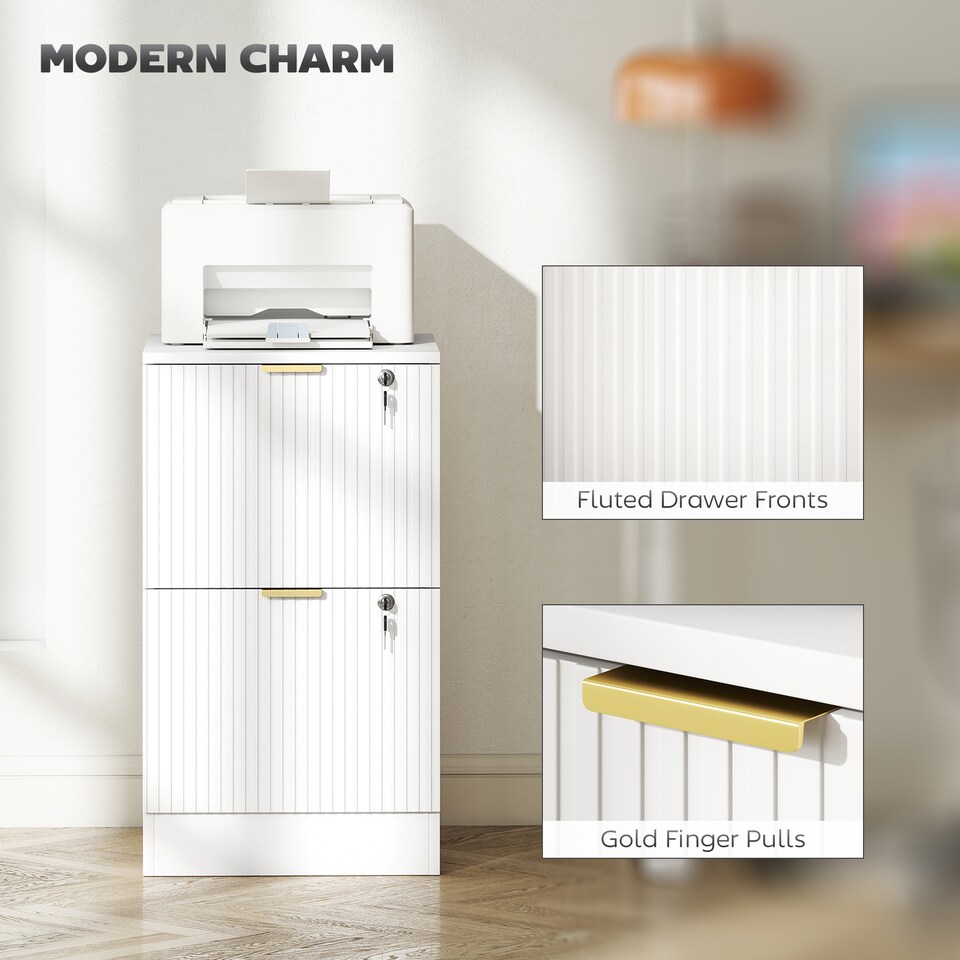 image 1 of Filing Cabinet, File Cabinet with 2 Lockable Drawers and Hanging Rails | White | White | 40 x 40 x 71 cm