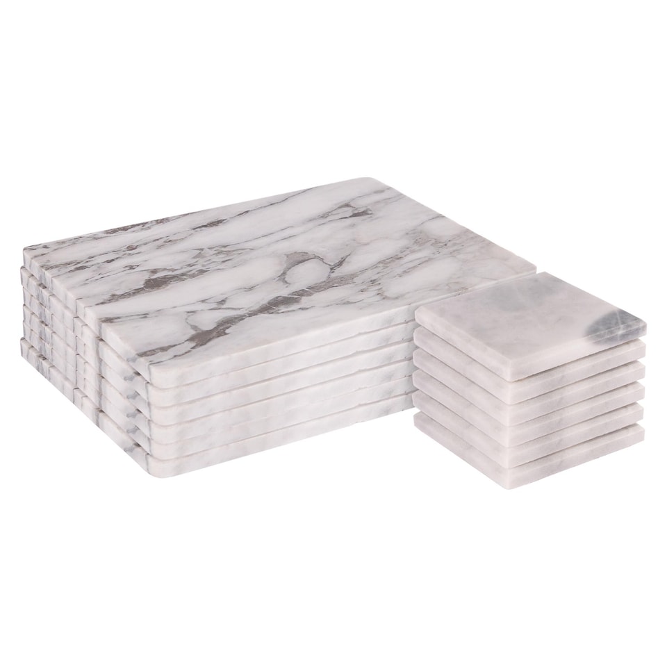 image 1 of Argon Tableware 12pc Marble Placemats & Square Coasters Set - White Kitchen Dining Table Mats Coaster Protector Place Mats Set | White | White | One Size | 12