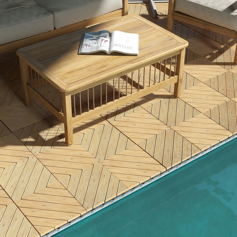 image 1 of Outsunny 9 Pcs Interlocking Flooring Tiles for Patio, Balcony, Hot Tub, Yellow