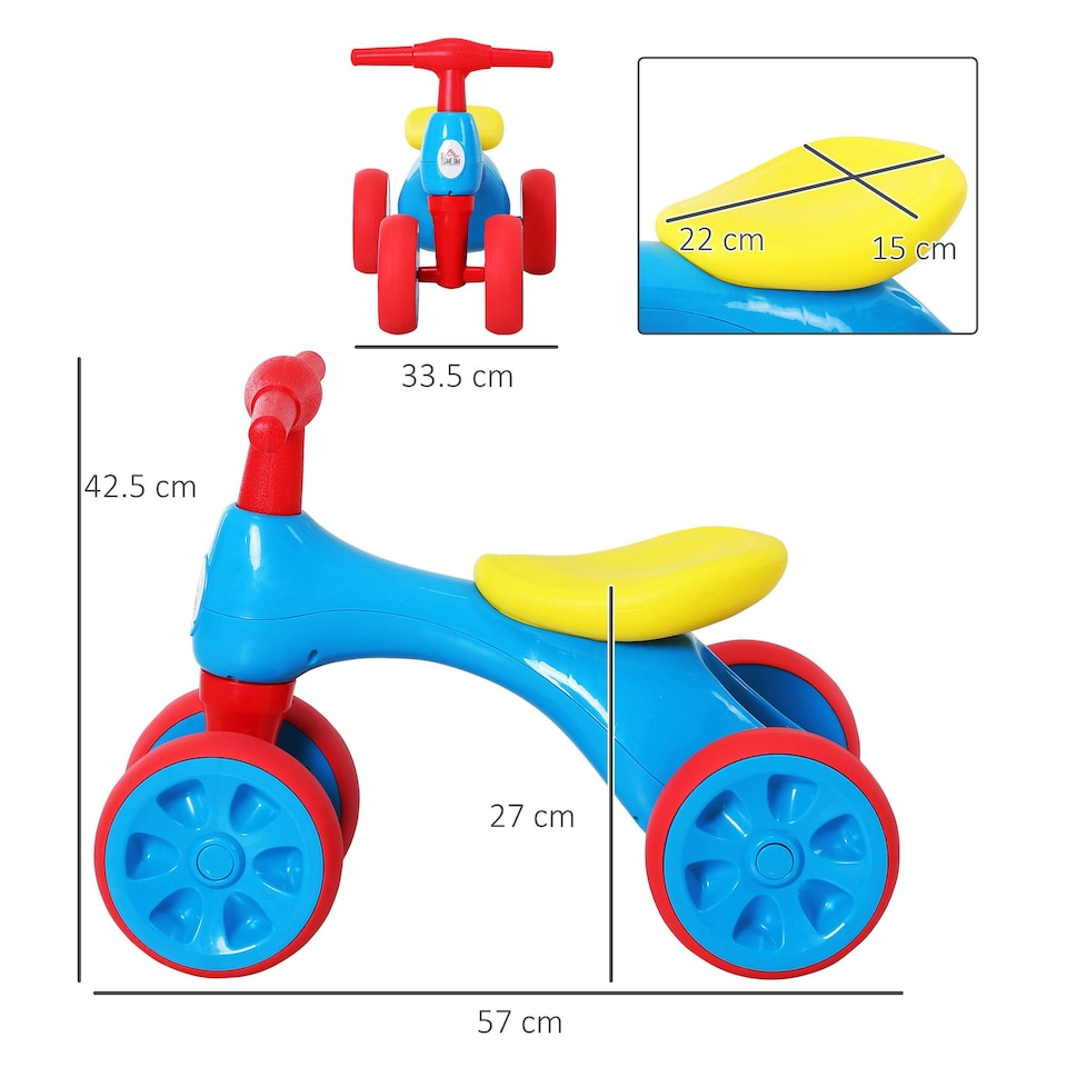 image 1 of HOMCOM Baby Balance Bike Toddler Safe Training 4 Wheels Storage Bin Muti-Color