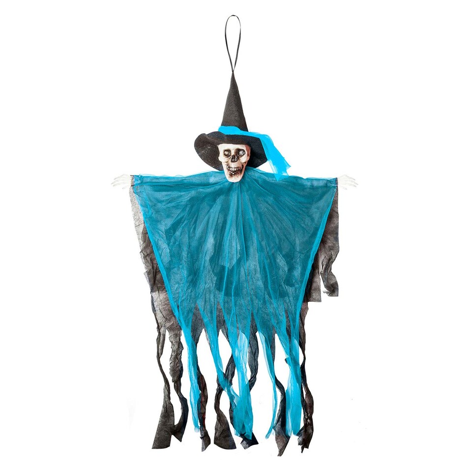 image 1 of vfm-estore Blue Hanging Skeleton Halloween Decoration with Light-Up Eyes