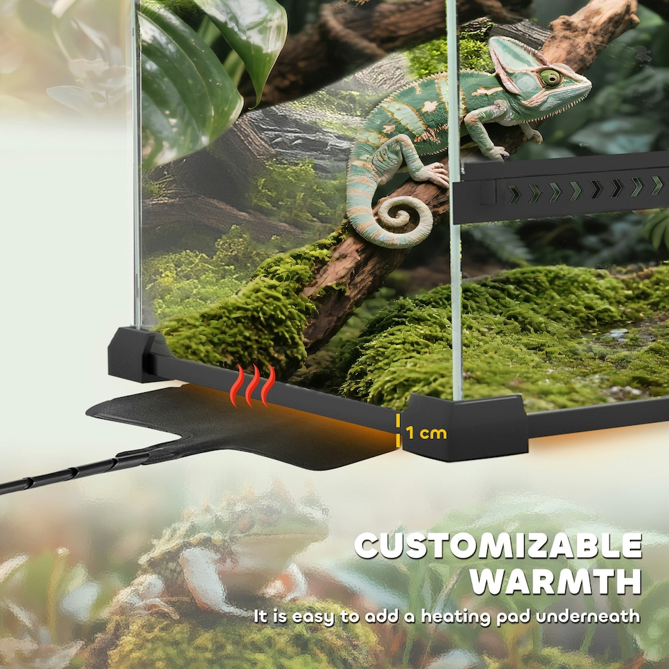 image 1 of PawHut 10L Glass Terrarium, Reptile Vivarium with Stone Background, Black