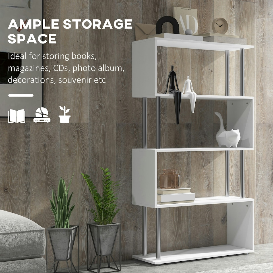 image 1 of HOMCOM Wooden Storage Display Unit Bookshelf Bookcase Dividers S Shaped White