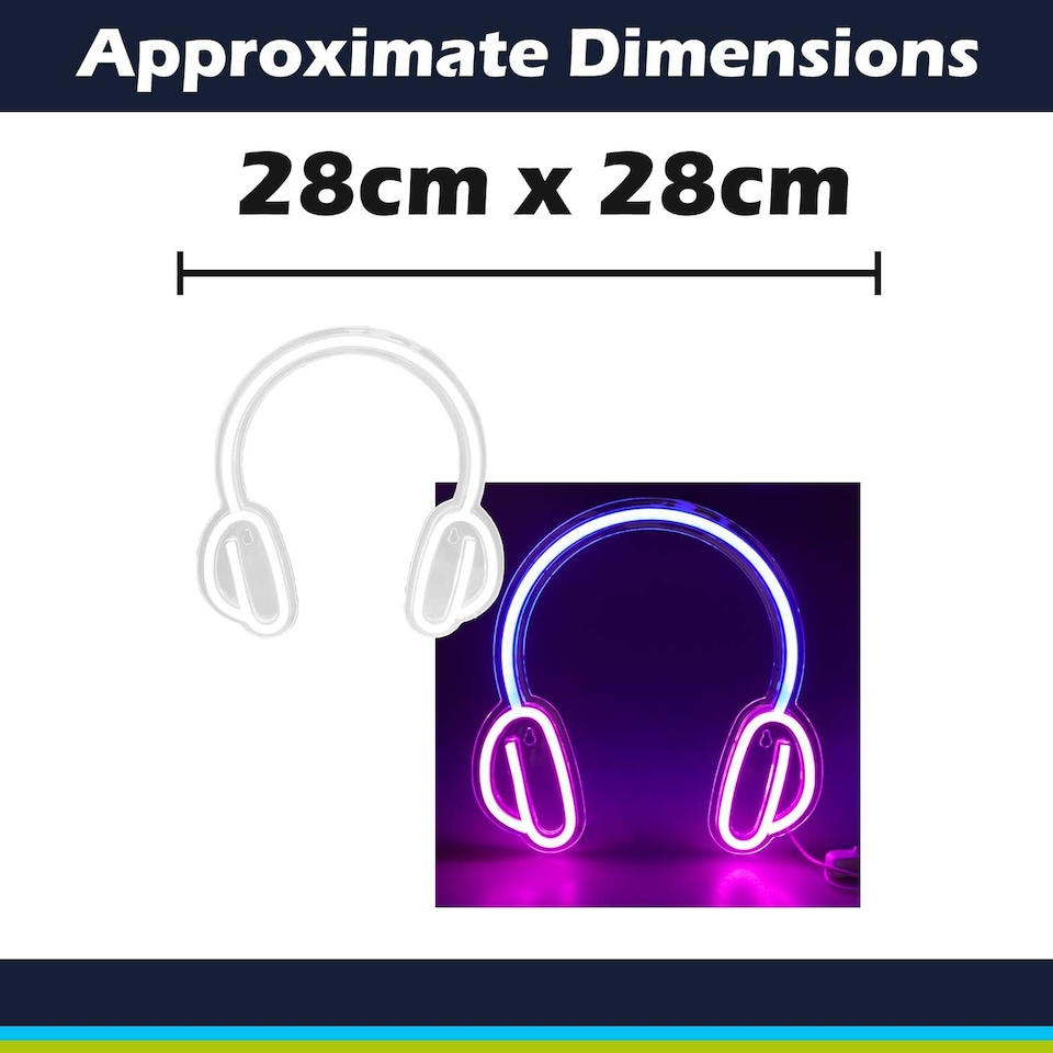 image 1 of PMS Headphone Neon Light USB Powered Multi-coloured - 28cm x 28cm