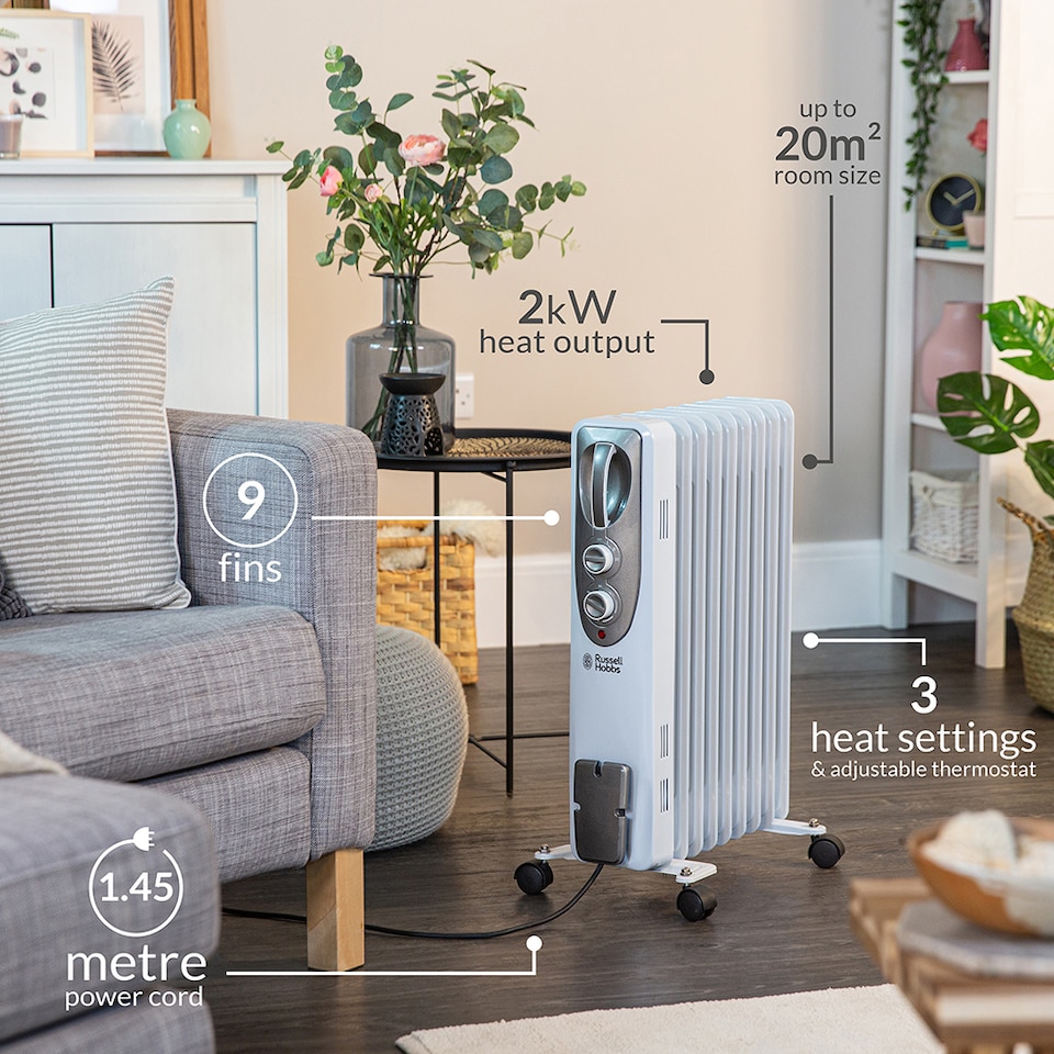image 1 of Russell Hobbs RHOFR5002 2kW Oil Filled Radiator 9 Fin White