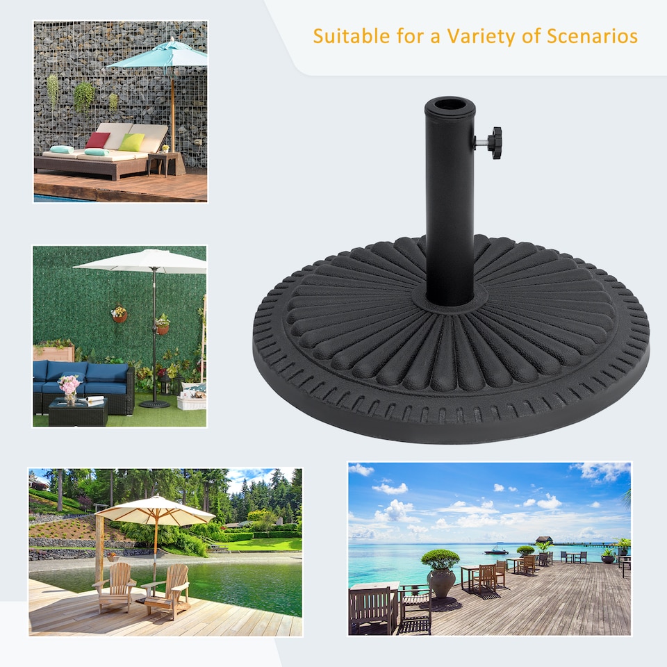 image 1 of Outsunny 14KG Round Garden Parasol Base, Fits 35mm, 38mm, 48mm Pole - Black | Black | Black
