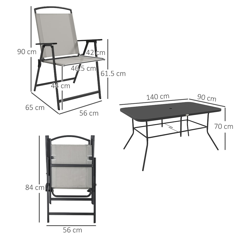 image 1 of Outsunny 7 Pieces Garden Table and Chairs with Tempered Glass Top Grey