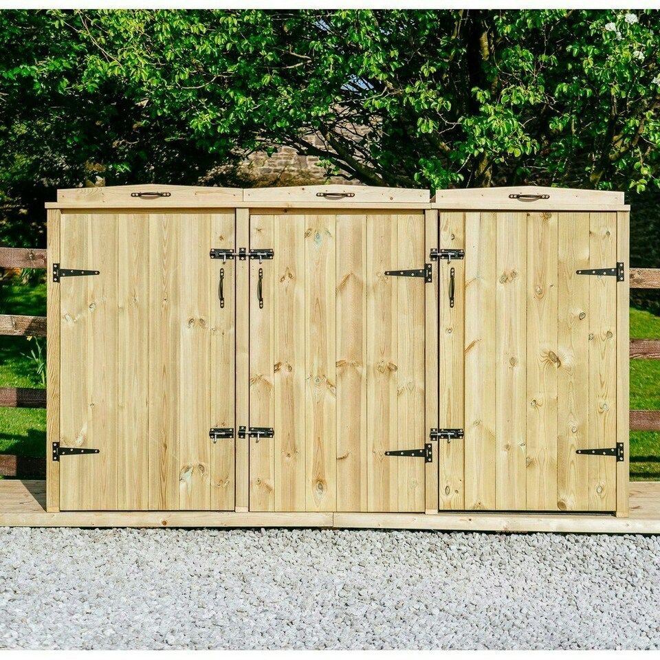 image 1 of Chatburn 1 Wheelie Bin/4 Recycle Box Store - L80.4 x W192 x H120 cm - Fits 1 x 180L or 1 x 240L Wheelie Bins & 4 x Recycle Boxes Brown
