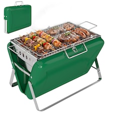 Outsunny Charcoal BBQ Grill Portable with Tilting Grate | Green | Black | 40 x 28 x 25.5 cm