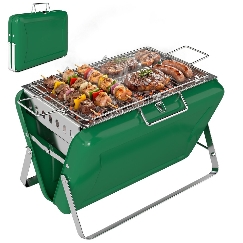 image 1 of Outsunny Charcoal BBQ Grill Portable with Tilting Grate | Green | Black | 40 x 28 x 25.5 cm