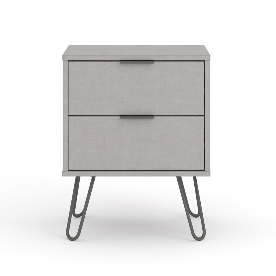 image 1 of Augusta 2 Drawer Bedside Table - Modern Industrial Style Nightstand for Bedrooms | Grey | Grey | One Size | 1