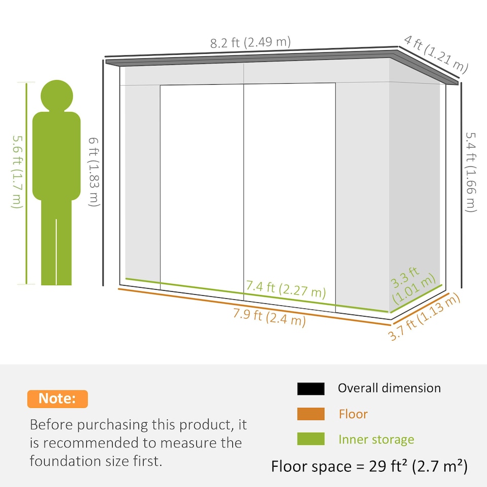 image 1 of Outsunny 8 x 4FT Metal Garden Storage Shed with Double Doors and Vents