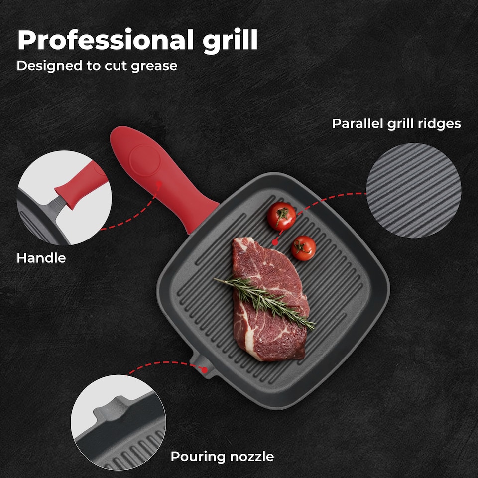 image 1 of Toque Cast Iron Griddle Grill Pan Square Skillet BBQ Non Stick Frying Cookware