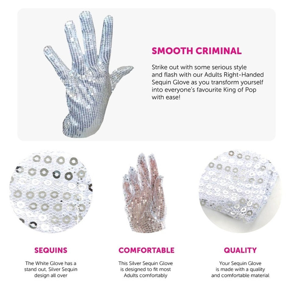 image 1 of Pack of 24 King of Pop Sequin Glove Silver | One Size
