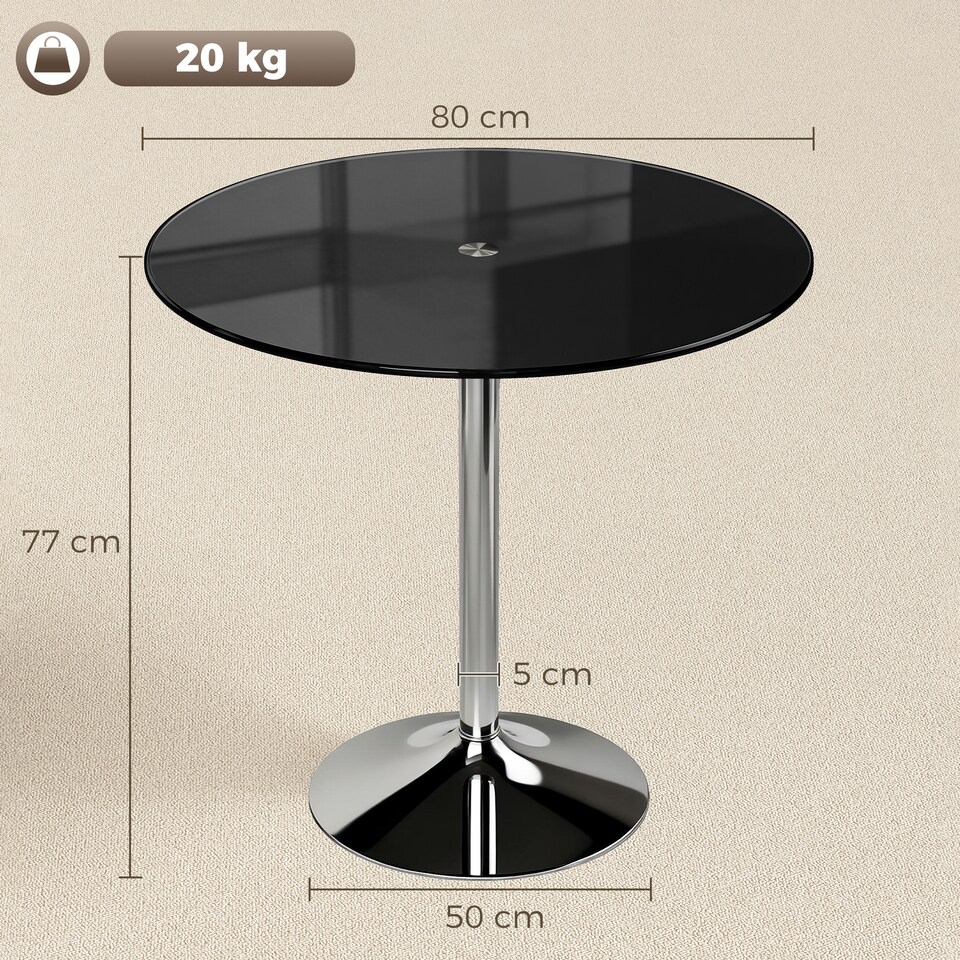 image 1 of HOMCOM Round Bar Table, Dining Table with Tempered Glass Top and Steel Frame
