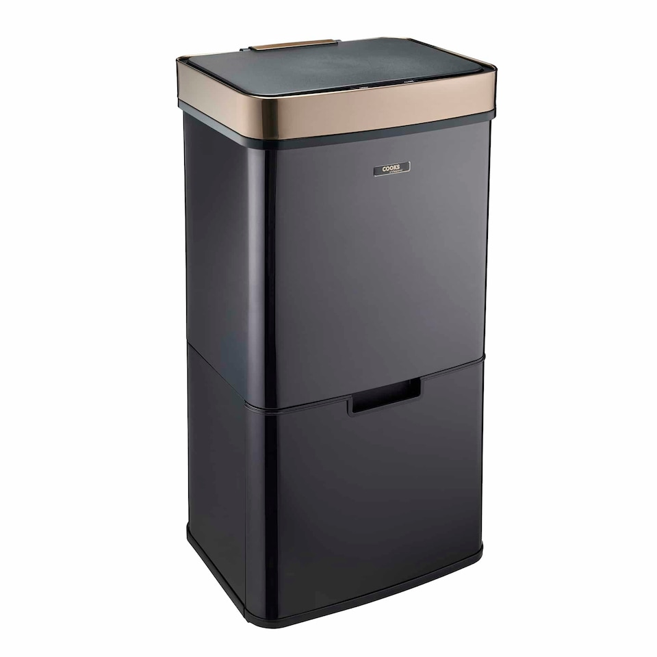 image 1 of Cooks Professonal Recycling Sensor Bin | 75L | 3 Compartments plus Food Caddy | Stainless Steel | Black & Copper